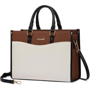 Women Black-White-Brown PU Leather Shoulder Satchel Top Handle Tote Bags